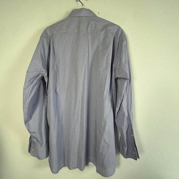 Gitman Bros Mens 17 35 Blue Plaid Long Sleeve Button-Up Dress Shirt 100% Cotton - Picture 2 of 7